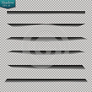 Page divider with transparent shadows isolated. Pages separation vector set. Transparent shadow realistic illustration
