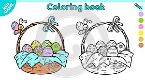 Page of Easter coloring book with basket with eggs
