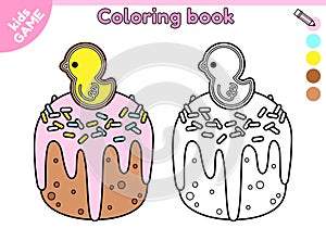 Page of kids coloring book with Easter cake