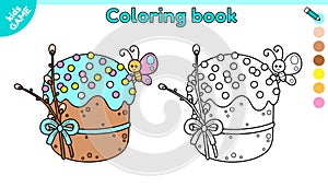 Page of kids coloring book with Easter cake