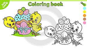 Page of kids Easter coloring book with chickens