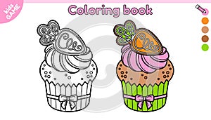 Page of kids Easter coloring book with cupcake