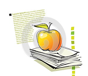 Page layout with apple icon, freehand drawing
