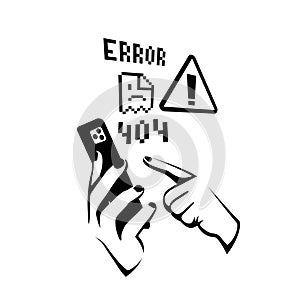 Page load error. Error Web site 404 on the screen of the smartphone.