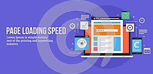 Page loading speed concept - seo analysis. Vector banner. photo