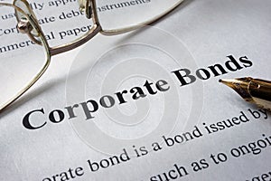 Page of newspaper with words corporate bonds.