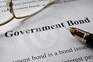 Page of newspaper with words government bonds.