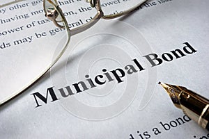 Page of newspaper with words municipal bonds. photo