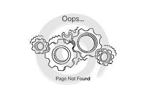 Page not found template for website. Non-working gears. Broken mechanism with a wrench vector illustration. Jammed mechanism photo