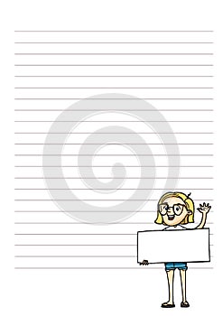 Page for notes. Planner with cute cartoon character. Vector prinble organizer template