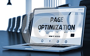 Page Optimization Concept on Laptop Screen. 3D.