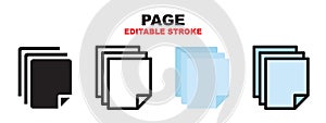 Page paper icon set with different styles. Editable stroke style can be used for web, mobile, ui and more