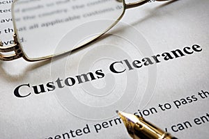 Page of paper with words Customs Clearance.