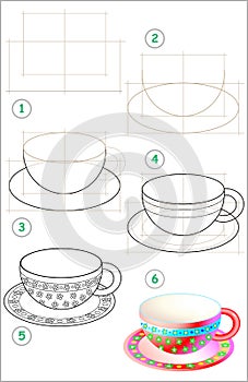 Page shows how to learn step by step to draw a beautiful cup.