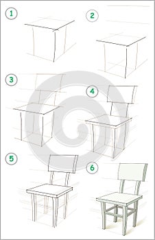Page shows how to learn step by step to draw a chair. Developing children skills for drawingÑŽ