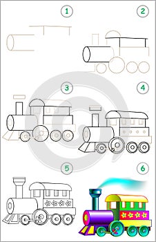 Page shows how to learn step by step to draw a steam locomotive.