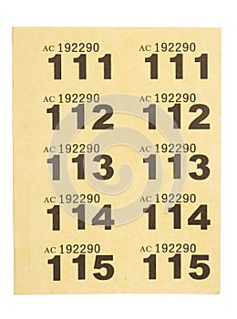 Page of yellow raffle tickets