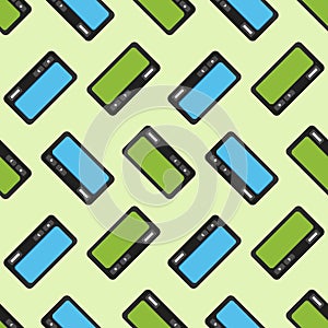 Pagers, beepers wireless telecommunications devices vector seamless pattern background for 80s, 90s design