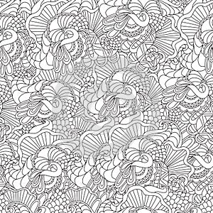 Pages for adult coloring book. Hand drawn artistic ethnic ornamental patterned floral frame in doodle.