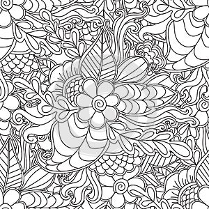 Pages for adult coloring book. Hand drawn artistic ethnic ornamental patterned floral frame in doodle.