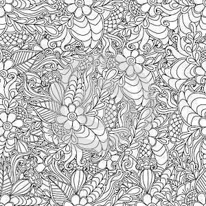 Pages for adult coloring book. Hand drawn artistic ethnic ornamental patterned floral frame in doodle.