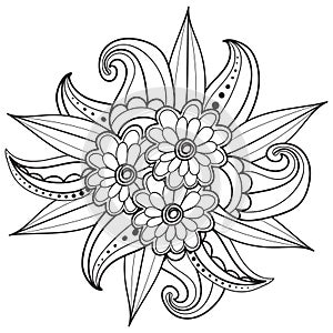 Pages for adult coloring book. Hand drawn ornamental patterned floral frame in doodle style.