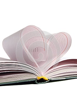 Pages of diary curved into heart