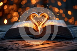 Pages of a romantic book aglow with the illumination of love and wisdom