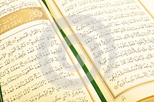 Pages verses from the holy book of islam religion quran, kuran and chapters photo