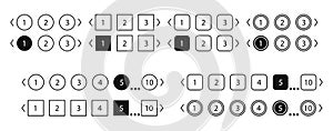 Pagination bars set. Collection buttons for site navigation. Interface elements for menu and box with arrows. Round and square