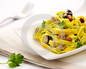 Paglia e fieno tagliatelle Italian pasta photo