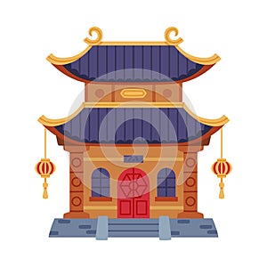 Pagoda as Chinese Tiered Tower with Multiple Eaves and Traditional Building Vector Illustration