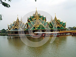 Pagoda and a bridge over a lake in Ancient Siam, Bangkok, Thailand, Asia