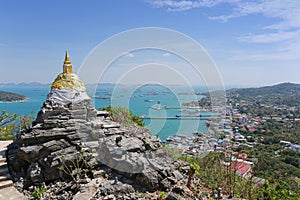 Pagoda buddha Footprint of Buddhism on big hill in Ko Si Chang I