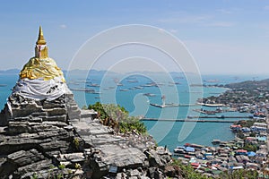 Pagoda buddha Footprint of Buddhism on big hill in Ko Si Chang I