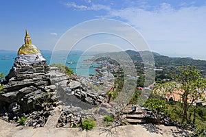 Pagoda buddha Footprint of Buddhism on big hill in Ko Si Chang I