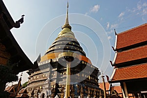 Pagoda in budhist temple, Northern Thailand architecture