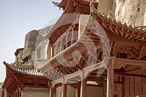 Pagoda details outside Mogao Grottoes, Dunhuang, Ganzu, China