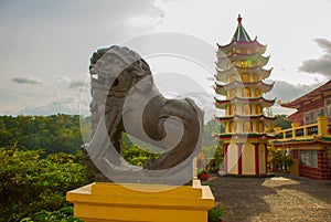 Pagoda and dragon sculpture of the Taoist Temple in Cebu, Philippines.