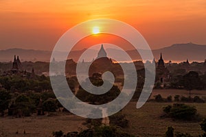 Pagoda field at sunrise Bagan , Myanmar