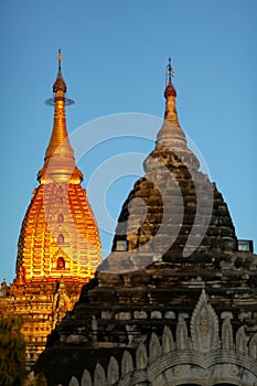 Pagoda with golden gilded stupa in Bagan