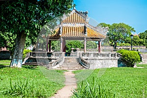 Pagoda inside the purple forbidden city in Hue, Vietnam