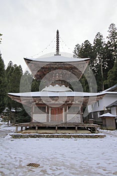 Pagoda of Kongo Sanmai-in temple in Koya