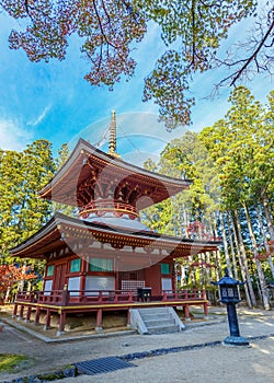 Pagoda of Kongozanmaiin at Danjo Garan Temple in Koyasan area in Wakayama