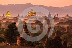 Pagoda landscape at dusk in Bagan