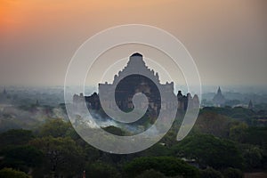 Pagoda landscape in the plain of Bagan, Myanmar Burma