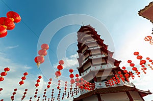 Pagoda and lanterns at Peak Nam Toong Temple photo