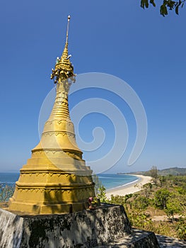 Pagoda on long beach in Burma