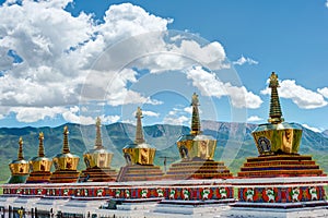 Pagoda at A rig Monastery(Arou Dasi). a famous landmark in the Tibetan city of Qilian, Qinghai, China.