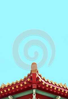 Pagoda roofline with a clear blue sky